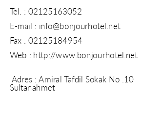 Bonjour Hotel iletiim bilgileri